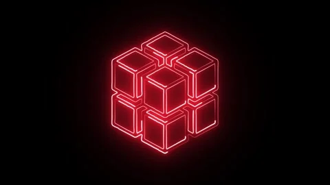 3D Cube Icon Isolated on Black Background, Neon Line Geometry Motion Graphi.. Stock Footage 325379993
