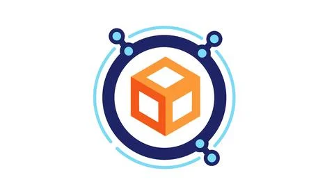 3D Cube Icon with Network Connections, Technology, Innovation, Abstract Conce Stock Illustration
