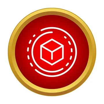 3d cube icon in red circle gold border Stock Illustration