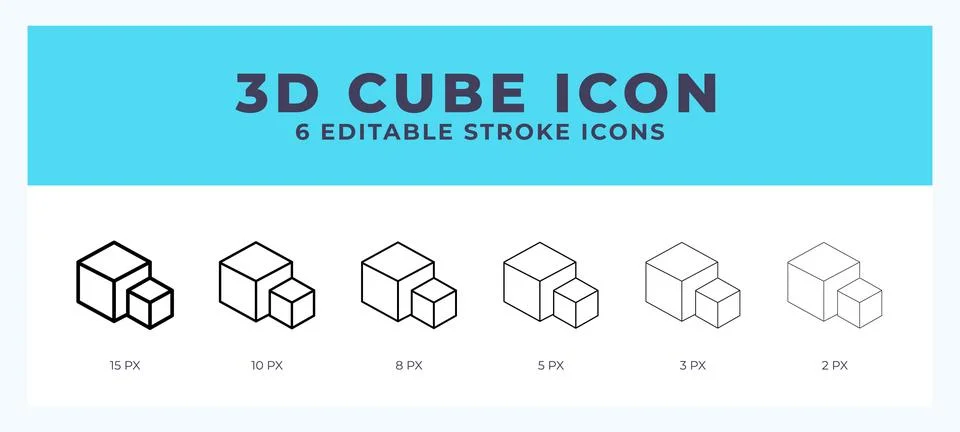 3d cube icon set with different stroke. Vector illustration with editable s.. Stock Illustration