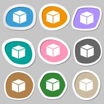 3d cube icon sign. Multicolored paper stickers. Vector Stock Illustration