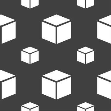 3d cube icon sign. Seamless pattern on a gray background. Vector 스톡 일러스트