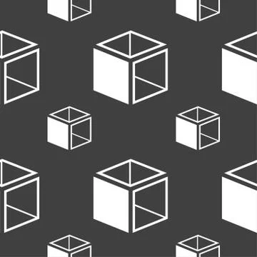 3d cube icon sign. Seamless pattern on a gray background. Vector Illustrazione stock