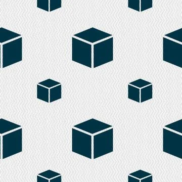3d cube icon sign. Seamless pattern with geometric texture. Vector Stock Illustration