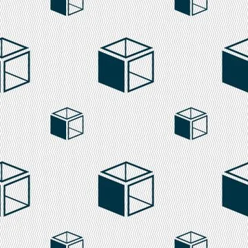 3d cube icon sign. Seamless pattern with geometric texture. Vector Illustrazione stock