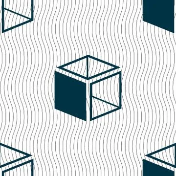 3d cube icon sign. Seamless pattern with geometric texture. Vector Illustrazione stock