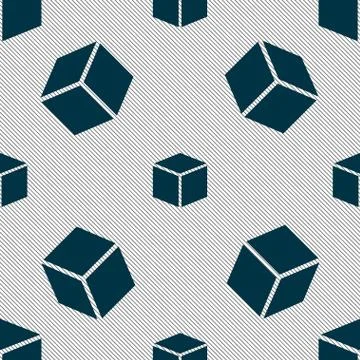 3d cube icon sign. Seamless pattern with geometric texture. Vector 스톡 일러스트