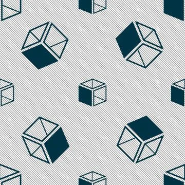 3d cube icon sign. Seamless pattern with geometric texture. Vector 스톡 일러스트