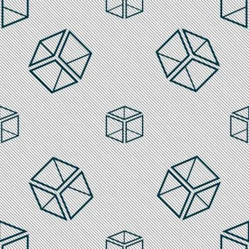 3d cube icon sign. Seamless pattern with geometric texture. Vector Illustrazione stock