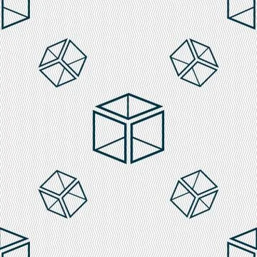 3d cube icon sign. Seamless pattern with geometric texture. Vector Stock Illustration