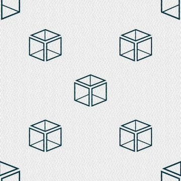 3d cube icon sign. Seamless abstract background with geometric shapes. Vector Stock Illustration