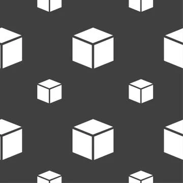 3d cube icon sign. Seamless pattern on a gray background. Vector Illustrazione stock