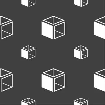 3d cube icon sign. Seamless pattern on a gray background. Vector Illustrazione stock