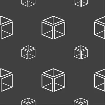 3d cube icon sign. Seamless pattern on a gray background. Vector Ilustración de archivo