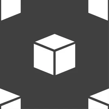 3d cube icon sign. Seamless pattern on a gray background. Vector Stock Illustration