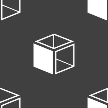 3d cube icon sign. Seamless pattern on a gray background. Vector 스톡 일러스트