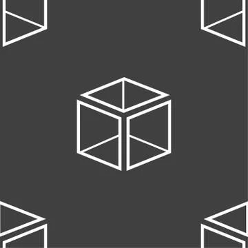 3d cube icon sign. Seamless pattern on a gray background. Vector Illustrazione stock