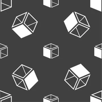 3d cube icon sign. Seamless pattern on a gray background. Vector Illustrazione stock