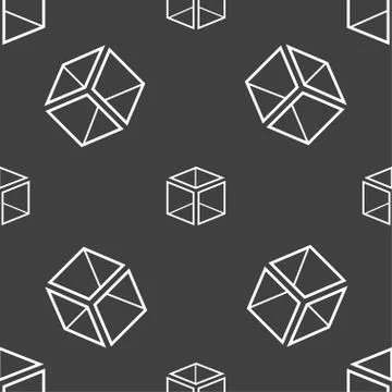 3d cube icon sign. Seamless pattern on a gray background. Vector Ilustración de archivo