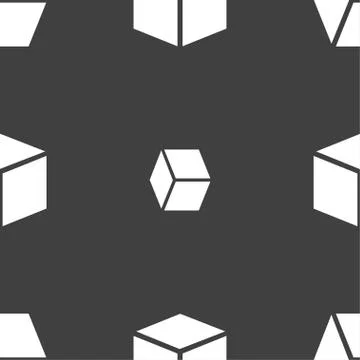 3d cube icon sign. Seamless pattern on a gray background. Vector Illustrazione stock