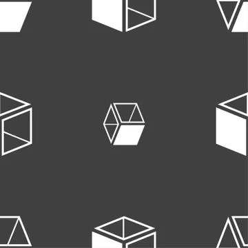 3d cube icon sign. Seamless pattern on a gray background. Vector Illustrazione stock
