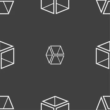 3d cube icon sign. Seamless pattern on a gray background. Vector 스톡 일러스트
