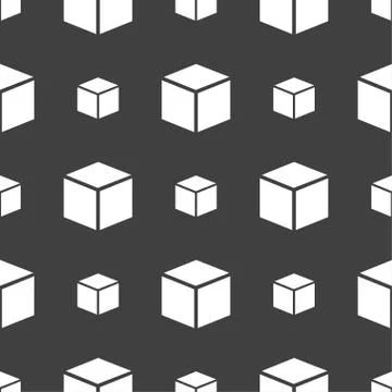3d cube icon sign. Seamless pattern on a gray background. Vector Stock Illustration