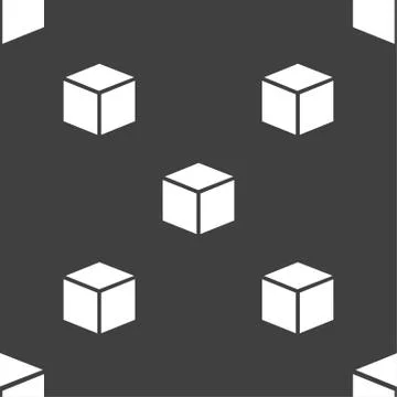 3d cube icon sign. Seamless pattern on a gray background. Vector Stockillustratie