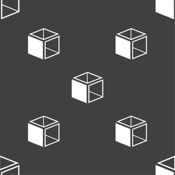 3d cube icon sign. Seamless pattern on a gray background. Vector 스톡 일러스트