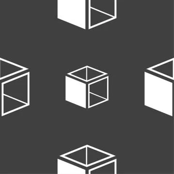 3d cube icon sign. Seamless pattern on a gray background. Vector Stockillustratie
