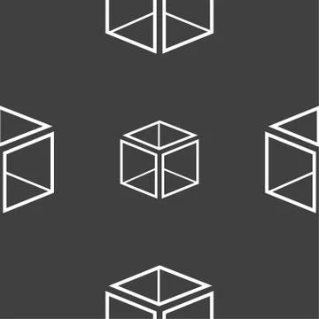 3d cube icon sign. Seamless pattern on a gray background. Vector Ilustración de archivo
