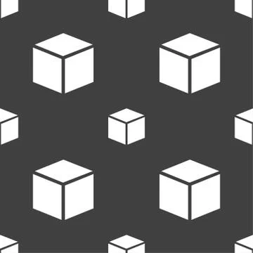 3d cube icon sign. Seamless pattern on a gray background. Vector Stock Illustration