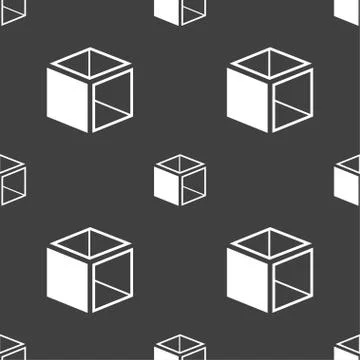3d cube icon sign. Seamless pattern on a gray background. Vector Ilustración de archivo
