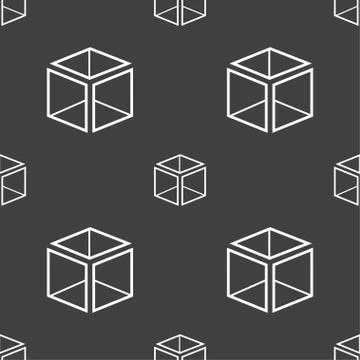 3d cube icon sign. Seamless pattern on a gray background. Vector Illustrazione stock