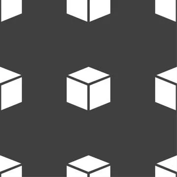 3d cube icon sign. Seamless pattern on a gray background. Vector Ilustración de archivo