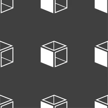 3d cube icon sign. Seamless pattern on a gray background. Vector 스톡 일러스트