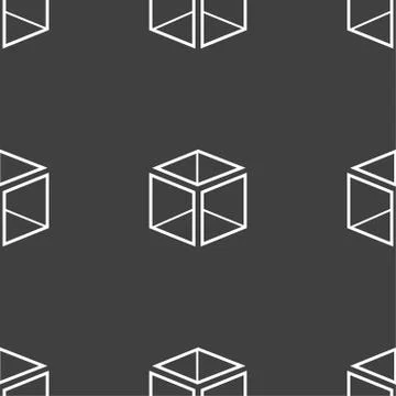 3d cube icon sign. Seamless pattern on a gray background. Vector Stock Illustration