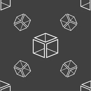 3d cube icon sign. Seamless pattern on a gray background. Illustrazione stock