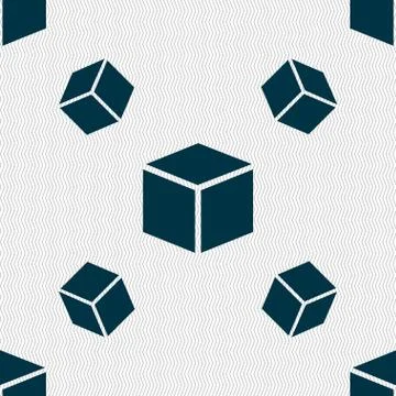 3d cube icon sign. Seamless pattern with geometric texture. Illustrazione stock