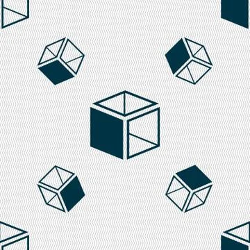 3d cube icon sign. Seamless pattern with geometric texture. Stock Illustration