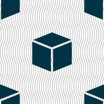 3d cube icon sign. Seamless pattern with geometric texture. 스톡 일러스트