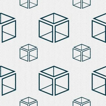 3d cube icon sign. Seamless pattern with geometric texture. Stock Illustration