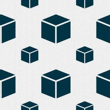 3d cube icon sign. Seamless pattern with geometric texture. Illustrazione stock