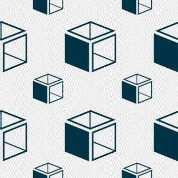 3d cube icon sign. Seamless pattern with geometric texture. 스톡 일러스트