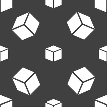 3d cube icon sign. Seamless pattern on a gray background. Ilustración de archivo