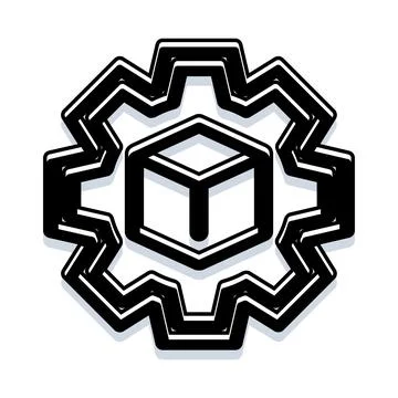 3d cube inside a settings gear icon Stock Illustration