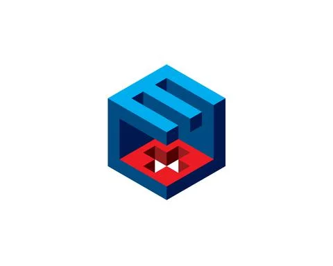 3d cube with letter E and plus sign Stock Illustration