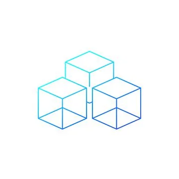 3d cube line icon on white, vector Stock Illustration