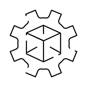 3d cube model inside a cogwheel icon 스톡 일러스트