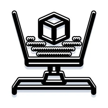 3d cube model processing on design software workstation 库存插图